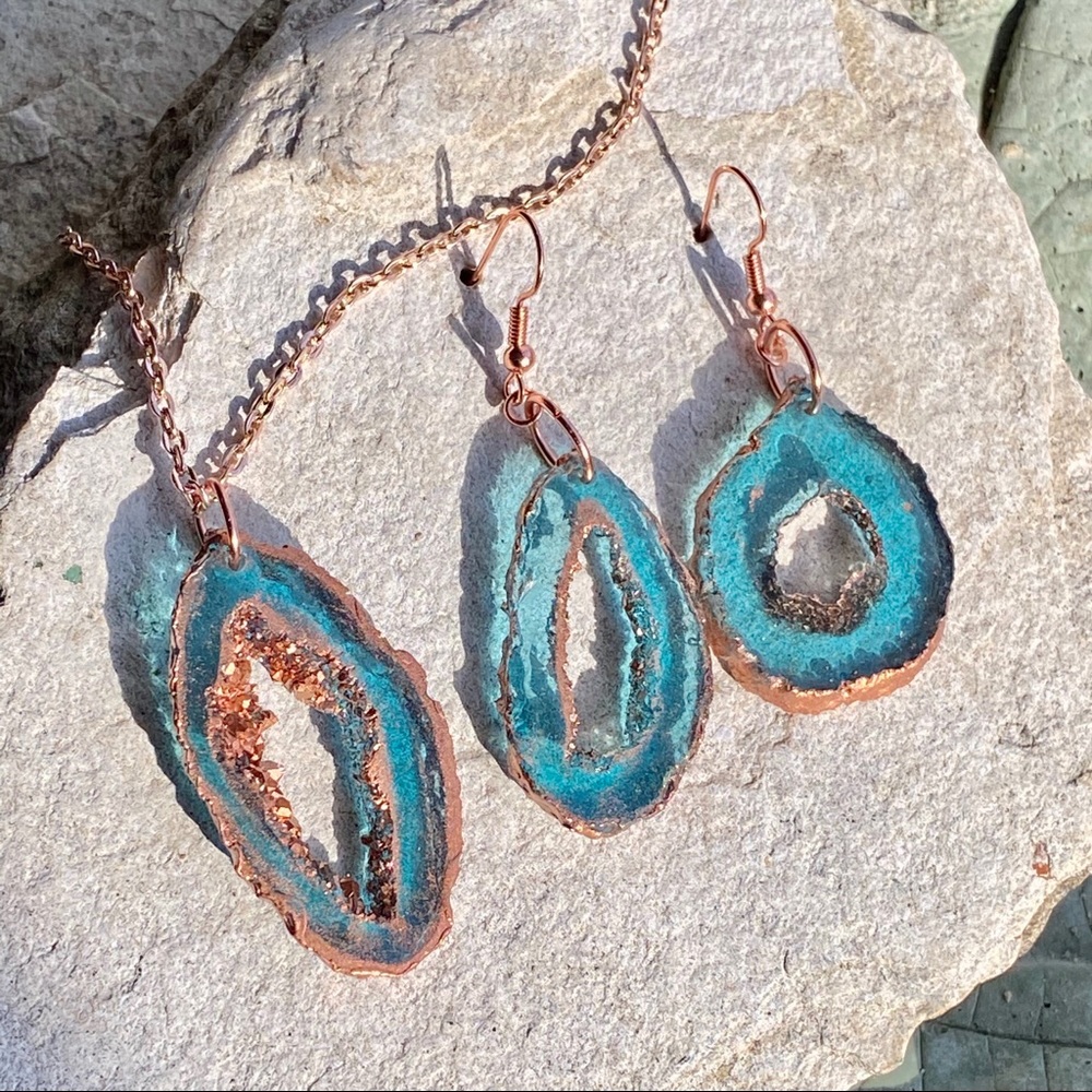 Blue agate resin jewelry set